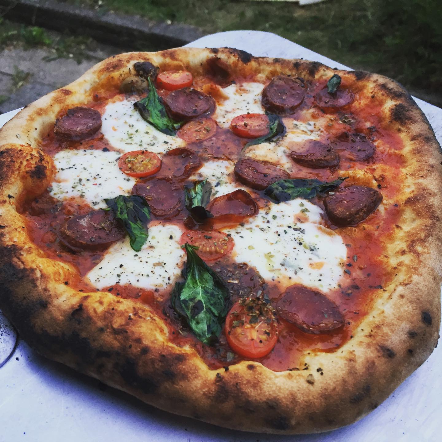 First pizza on the gas fired Uuni for quite a long time.